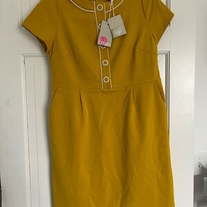Boden Mustard Midi Dress with Contrast White Piping Size 8R